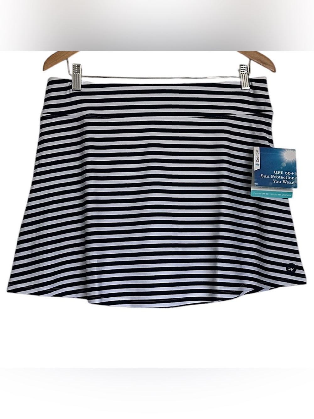 NWT Coolibar Women's Sandbar High-Waist Swim Skort White Blue Stripe Size L